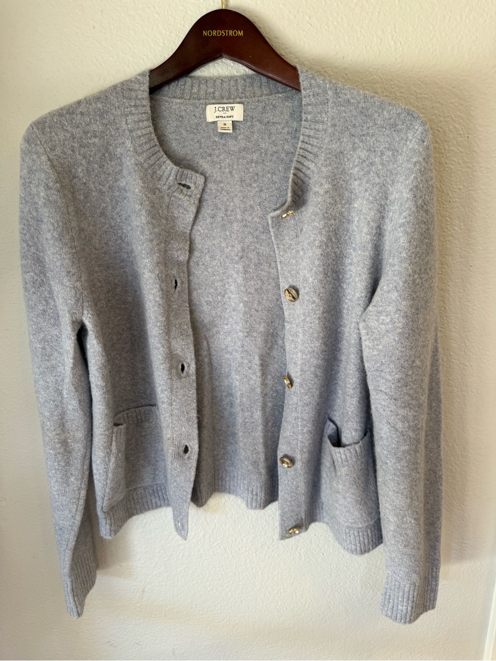 J. Crew Light Gray Button-Front Crewneck Cardigan